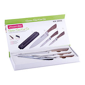 Набір кухонних ножів Kamille 4 предмети в подарунковій упаковці (3 ножа+магнітний тримач) KM-5042