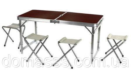 Набір Folding Table для пікніка посилений, стіл 120×60 см, з 4 складними стільцями, чемодан-формат