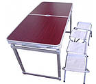 Набір Folding Table для пікніка посилений, стіл 120×60 см, з 4 складними стільцями, чемодан-формат, фото 4