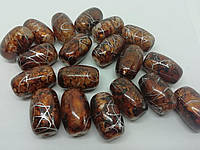 Бусины пластик "Бочонок" светло-коричневый мрамор 26 х 17 мм