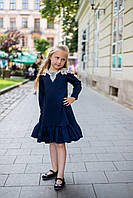 Школьное платье синее с белым кружевным воротником 140-146 Ирен 2