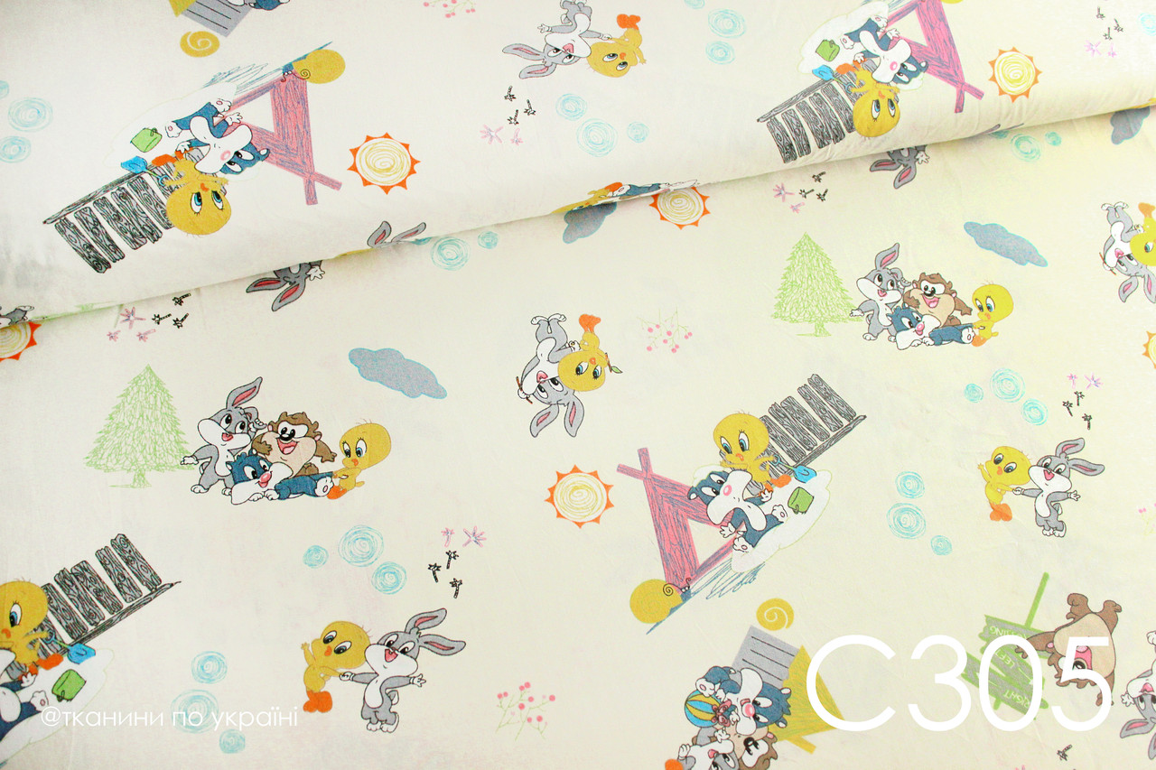 Тканина сатин Багз Банні і його друзі ЗАЛИШОК 0,4 м, фото 1