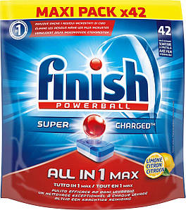 Таблетки для миття посуду в посудомийній машині Finish Powerball All in 1 max Limon 42 шт.