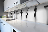 Кухонный фартук Силуэт Девушки (скинали для кухни наклейка ПВХ) за стеклом Люди Серый 600*2500 мм