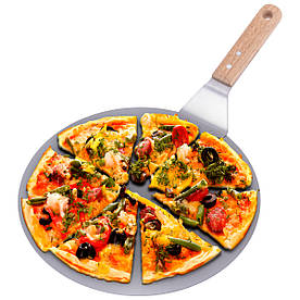 Підставка для піци Kamille з нержавіючої сталі з дерев'яною ручкою KM-8833