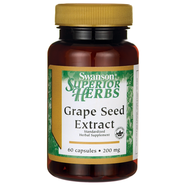 Экстракт Виноградных Косточек, Grape Seed Extract (Standardized), Swanson, 200 мг, 60 капсул - фото 1 - id-p1227221864