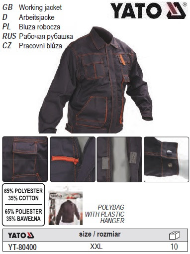 Куртка робоча розмір XXXL 65%/35% бавовна/поліестер YATO YT-80400