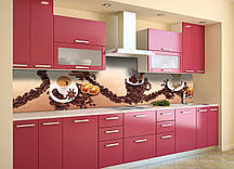 Кухонний фартух Зерна кави (скіналі для кухні наклейка ПВХ) спеції чашки Коричневий 60х200 см