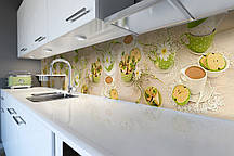 Кухонний фартух Яблучний рай (скіналі для кухні наклейка ПВХ) кави яблука ромашки Бежевий 60х200 см