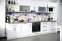 Кухонный фартук Клематис и Кувшины (скинали для кухни наклейка ПВХ) фиолетовые цветы 600*2500 мм