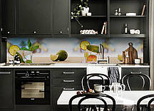 Кухонний фартух Коктейль (скіналі для кухні наклейка ПВХ) пляжний відпочинок лайми цитруси Блакитний