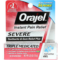 Orajel, Против сильной зубной боли и боли десен, медикаментозный гель тройного действия, 0,25 унц. (7,0 г)