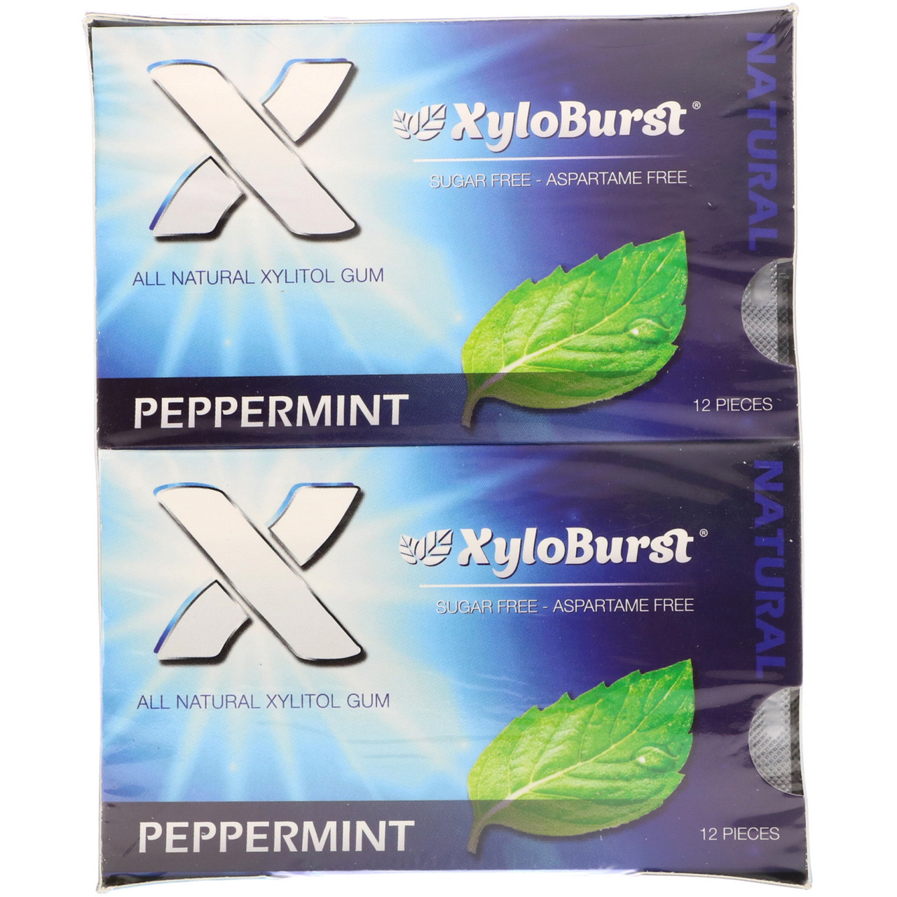 Xyloburst, All Natural Xylitol Gum, Peppermint, 12 Packs, 12 Pieces per Pack, фото 1