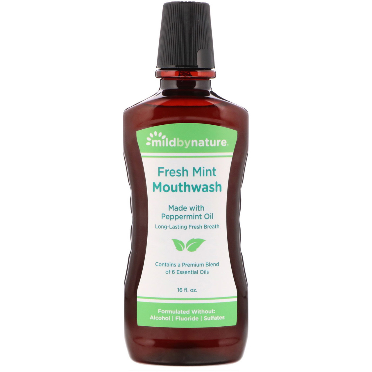 Mild By Nature, Mouth Wash, Made with Peppermint Oil, Long-Lasting Fresh Breath, Fresh Mint, 16 fl oz, фото 1