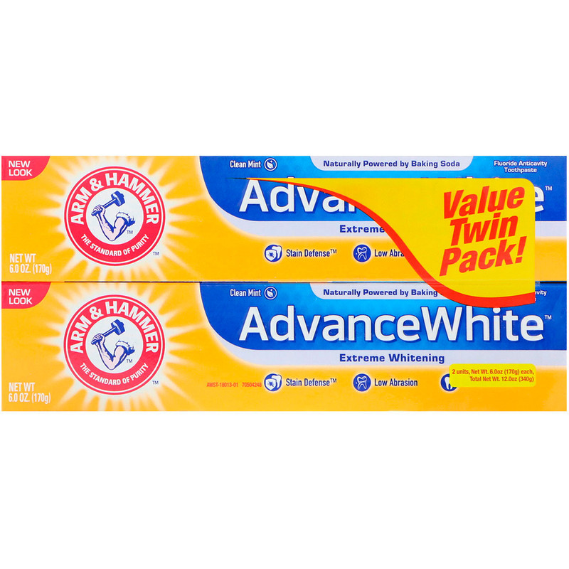 Arm & Hammer, Advance White, Extreme Whitening Toothpaste, Clean Mint, Twin Pack, 6.0 oz (170 g) Each, фото 1