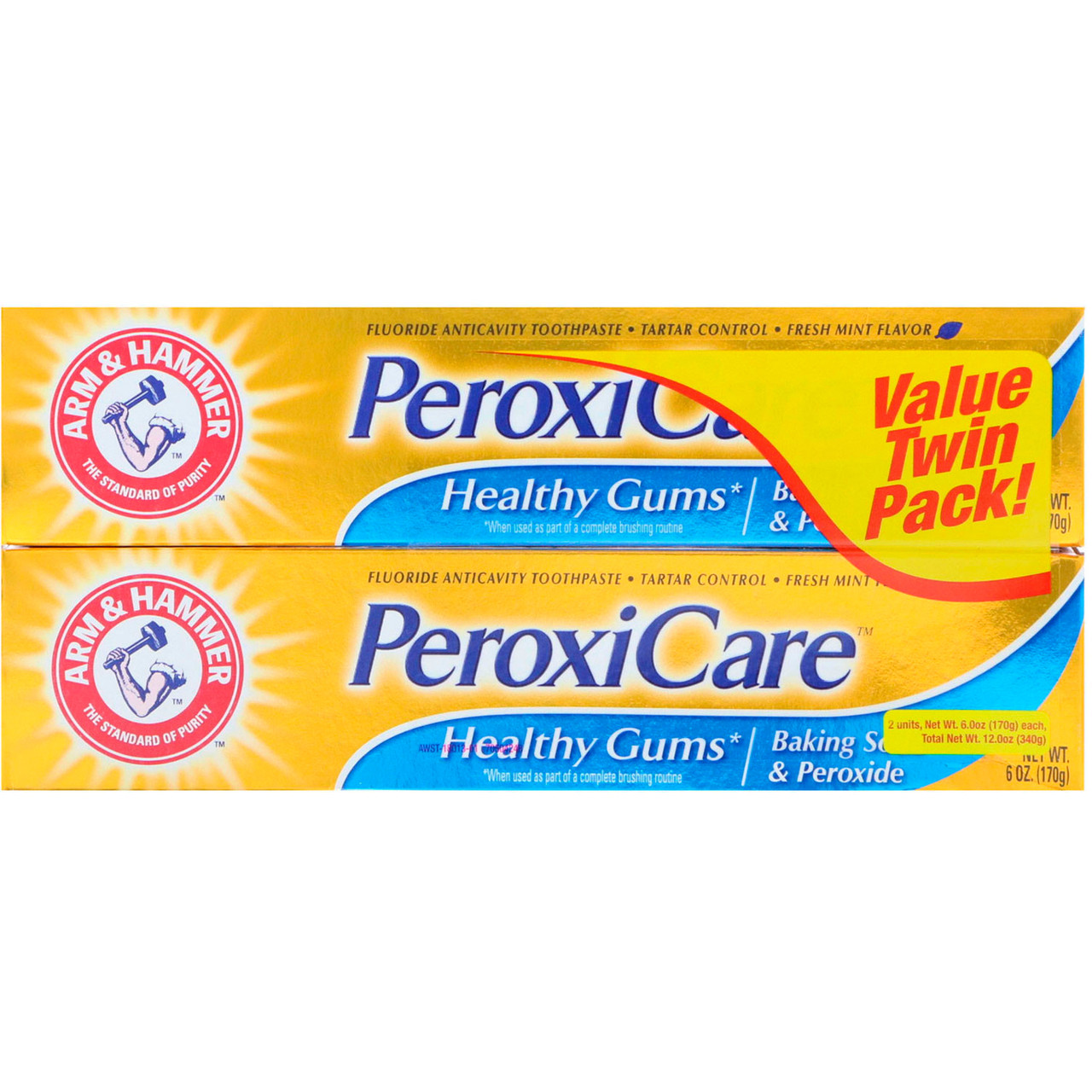 Arm & Hammer, PeroxiCare, Deep Clean Toothpaste, Fresh Mint, Twin Pack, 6.0 oz (170 g) Each, фото 1