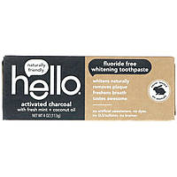 Hello, Fluoride Free Whitening Toothpaste, Activated Charcoal with Fresh Mint + Coconut Oil, 4 oz (113 g)