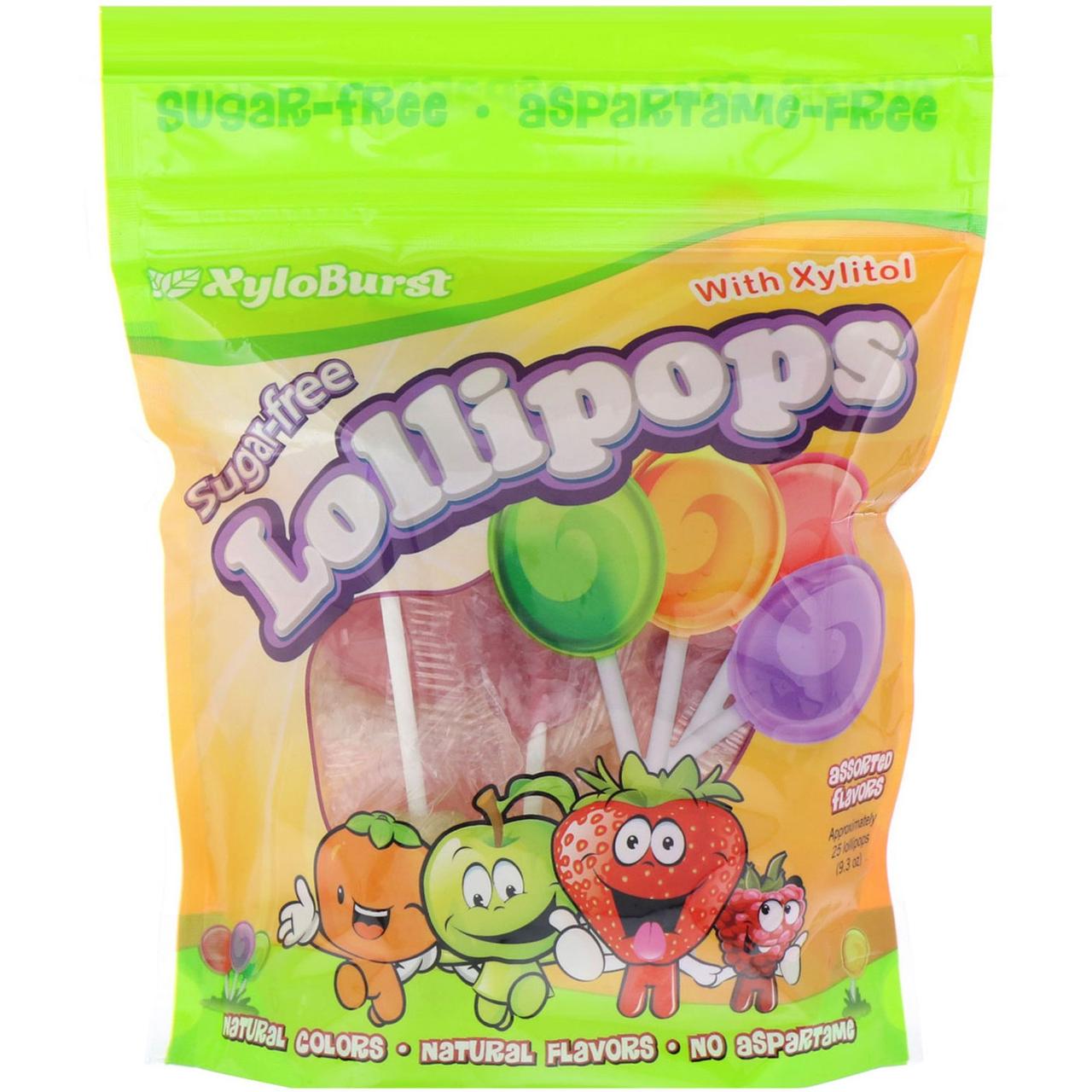 Льодяники з ксилітом, Lollipops Mixed Flavors, Xyloburst, 25 шт., фото 1