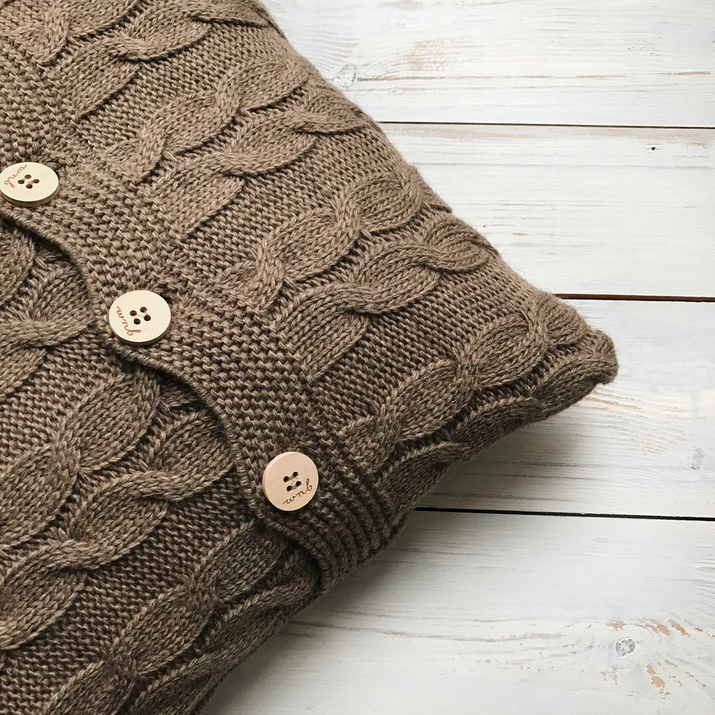Чохол для подушки в'язаний Ohaina коси 40х40 Brown