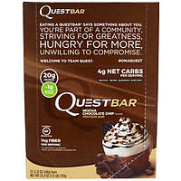 Quest Nutrition, QuestBar, протеиновый батончик, с шоколадной стружкой мокка, 12 батончиков, 2,12 унции (60 г) каждый