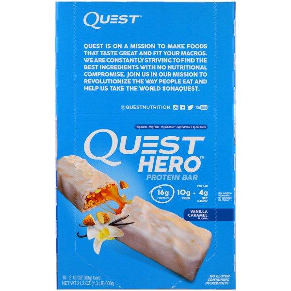 Quest Nutrition, Протеїновий батончик Hero, ванільна карамель, 10 батончиків, 60 г (2,12 унції), фото 1