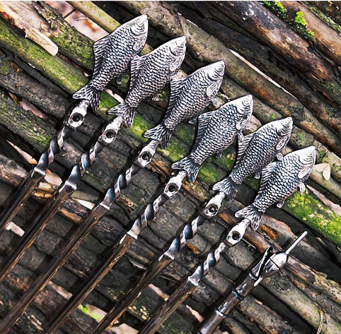 Авторські шампури ручного кування в комплекті із шашличною вилкою "Fish catch", фото 2