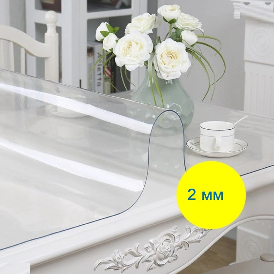 Силіконове м'яке скло Прозора захисна скатертини для столу і меблів Soft Glass (2.8х1.0м) товщина 2 мм
