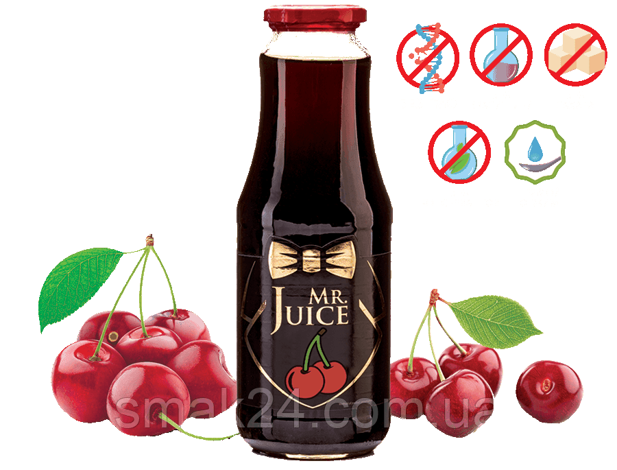 Вишневий сік Mr Juice з м'якоттю, прямого пресування, БЕЗ САХАРА 1 л