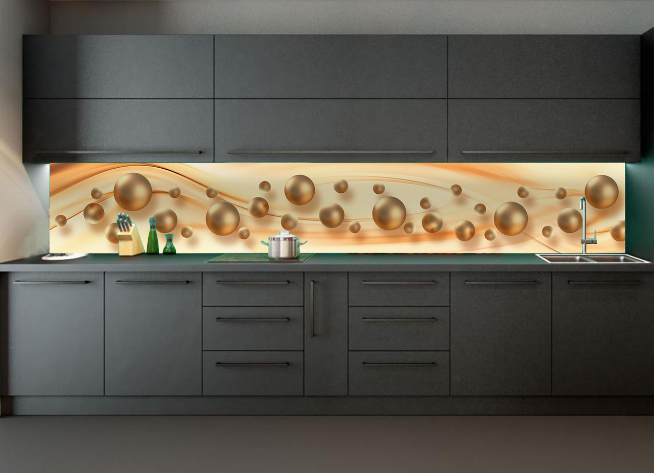 Скинали на кухню Zatarga "Перли" 600х2500 мм золотистий вінілова 3Д Наліпка кухонний фартух самоклеюча