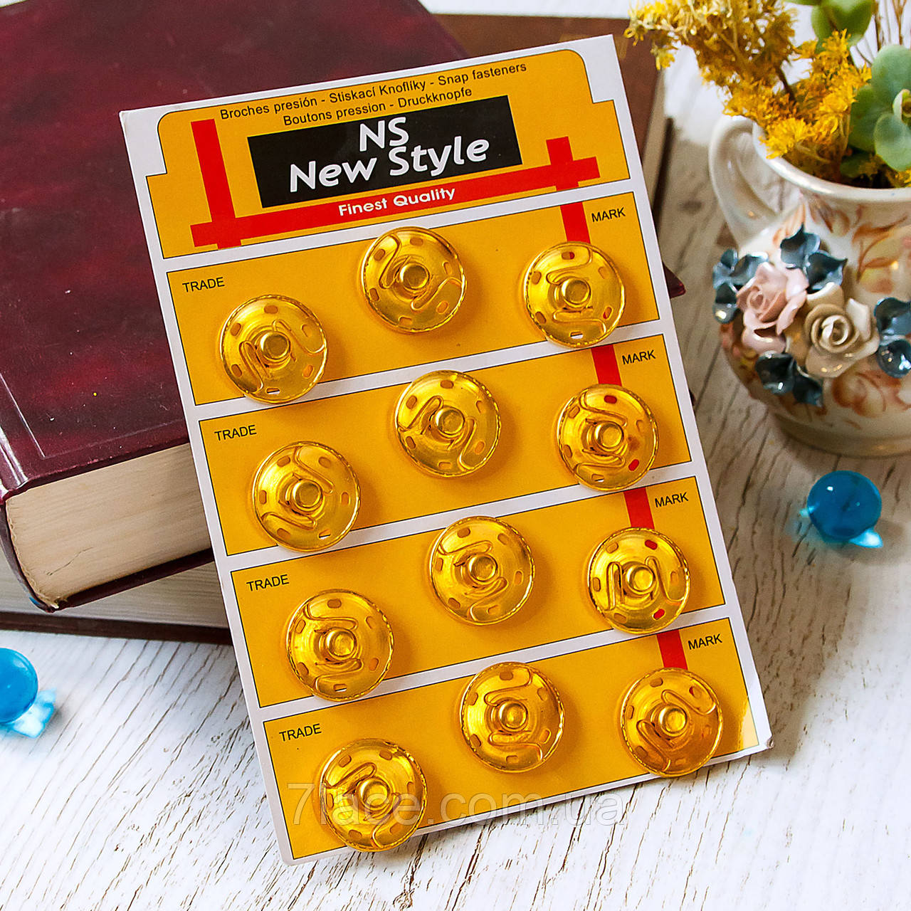 Кнопки пришивні швейні/колір золотий/ діаметр 30 мм/паковання 12 шт., фото 1