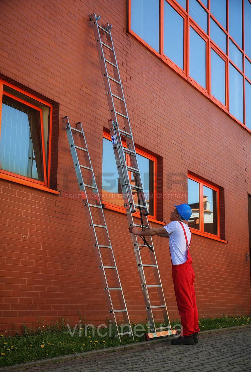 Драбіна алюмінієва 3-секцейна 3х10 KRAUSE COldDA Драбина алюмінієва Стрем'янка універсальна розкладна, фото 1