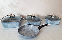 Кухонный набор посуды UNIQUE UN-5531 казаны и сковорода (квадрат 2,4 л; 4,3 л; 6 л;, 24см сковорода)