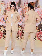 Прогулянковий літній брючний батальний костюм двійка: жилет + штани (р.48-58). Арт-2236/42