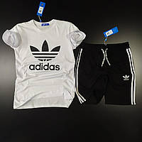 Мужской комплект ( шорты + футболка ) Adidas (белая с чёрным)