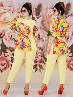 Ошатний яскравий літній жіночий брючний батальний костюм-двійка: блуза + штани (р.56-62). Арт-2239/42