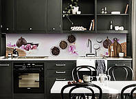 Кухонный фартук Чайный набор (скинали для кухни наклейка ПВХ) чай орхидеи Восток Розовый 600*3000 мм