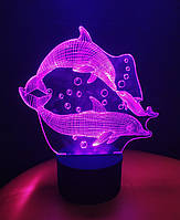 3d-светильник Дельфины (семья), 3д-ночник, несколько подсветок (на пульте)