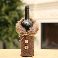 Чехол на бутылку новогодний с искусственным мехом - размер 23*12см, текстиль