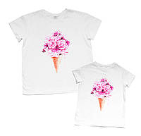Комплект футболок мама+дочка - Цветочное мороженое