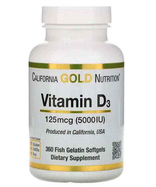 Вітамін D3 (Холекальциферол) California Gold Nutrition 5000 МО 360 капсул