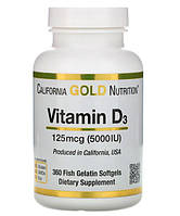 Вітамін D3 (Холекальциферол) California Gold Nutrition 5000 МО 360 капсул