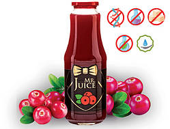 Упаковка журавлинного соку прямого віджиму Mr Juice з м'якоттю, БЕЗ ЦУКРУ 6 х 1л