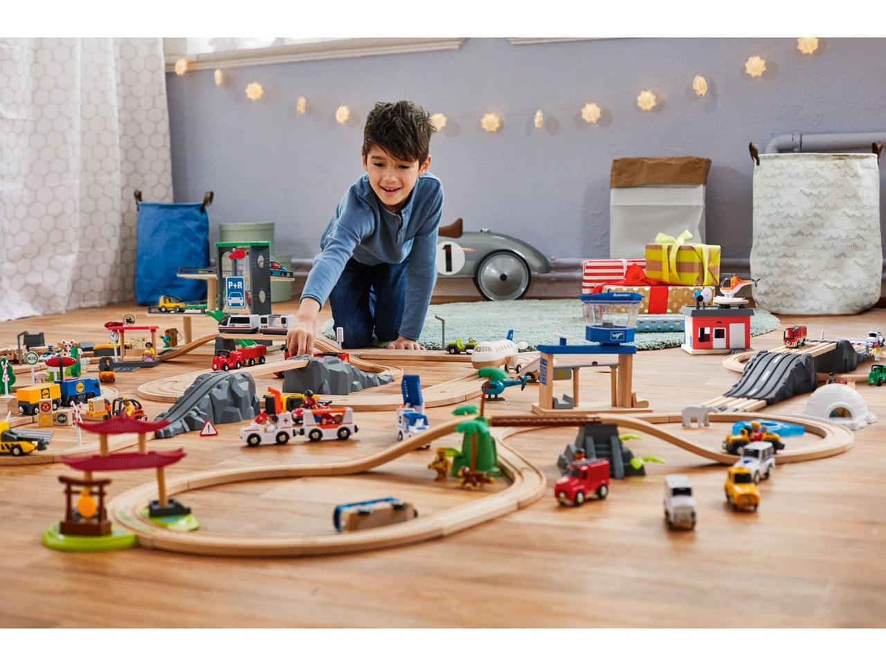 🚂 Великий набір дерев'яної залізниці PlayTive Junior + пластиковий бокс ikea 234 ел. Німеччина, фото 1