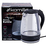 Чайник електричний Kamille KM-1700B 1.7л Чайник з Led підсвічуванням Скляний електричний чайник, фото 2
