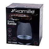 Чайник електричний Kamille KM-1700B 1.7л Чайник з Led підсвічуванням Скляний електричний чайник, фото 6