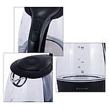 Чайник електричний Kamille KM-1700B 1.7л Чайник з Led підсвічуванням Скляний електричний чайник, фото 8