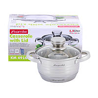 Каструля з кришкою Kamille KM-4910 1.5л Каструля з порожнистими ручками Каструля для індукції Каструля для дому