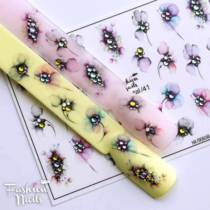 Декор для нігтів зі стразами Fashion Nails водні наклейки 3D слайдер-дизайн Квіти зі стразами Кришталеві