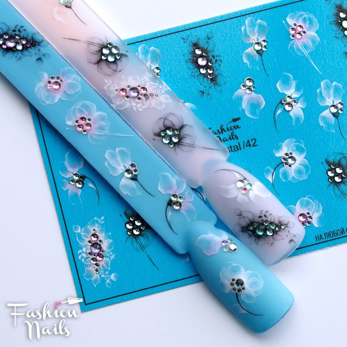 Декор для нігтів зі стразами Fashion Nails водні наклейки 3D слайдер-дизайн Квіти зі стразами 3DCrystal42, фото 1