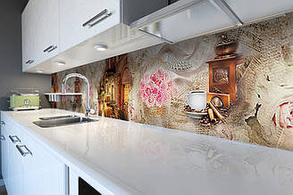 Кухонний фартух ПВХ самоклеючий Вечірня прогулянка скіналі плівка ретро вінтаж троянди 600*2000мм